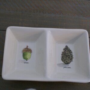 Rae Dunn Artisan Collection Small Divided Dish Acorn Pinecone Ceramic